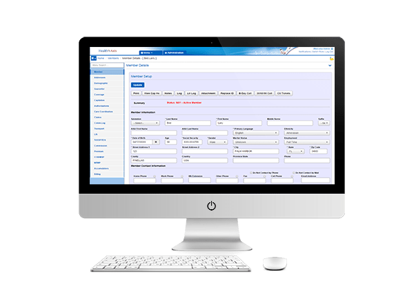 Computer showing Benefit Administration System Software and Claims Processing System