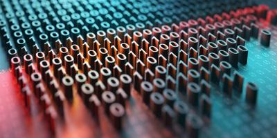 3d illustration of a laser scanner on a binary code embossed.